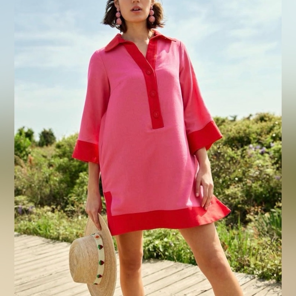 NWT Abbey Glass pink and red Piper caftan tunic dress Large